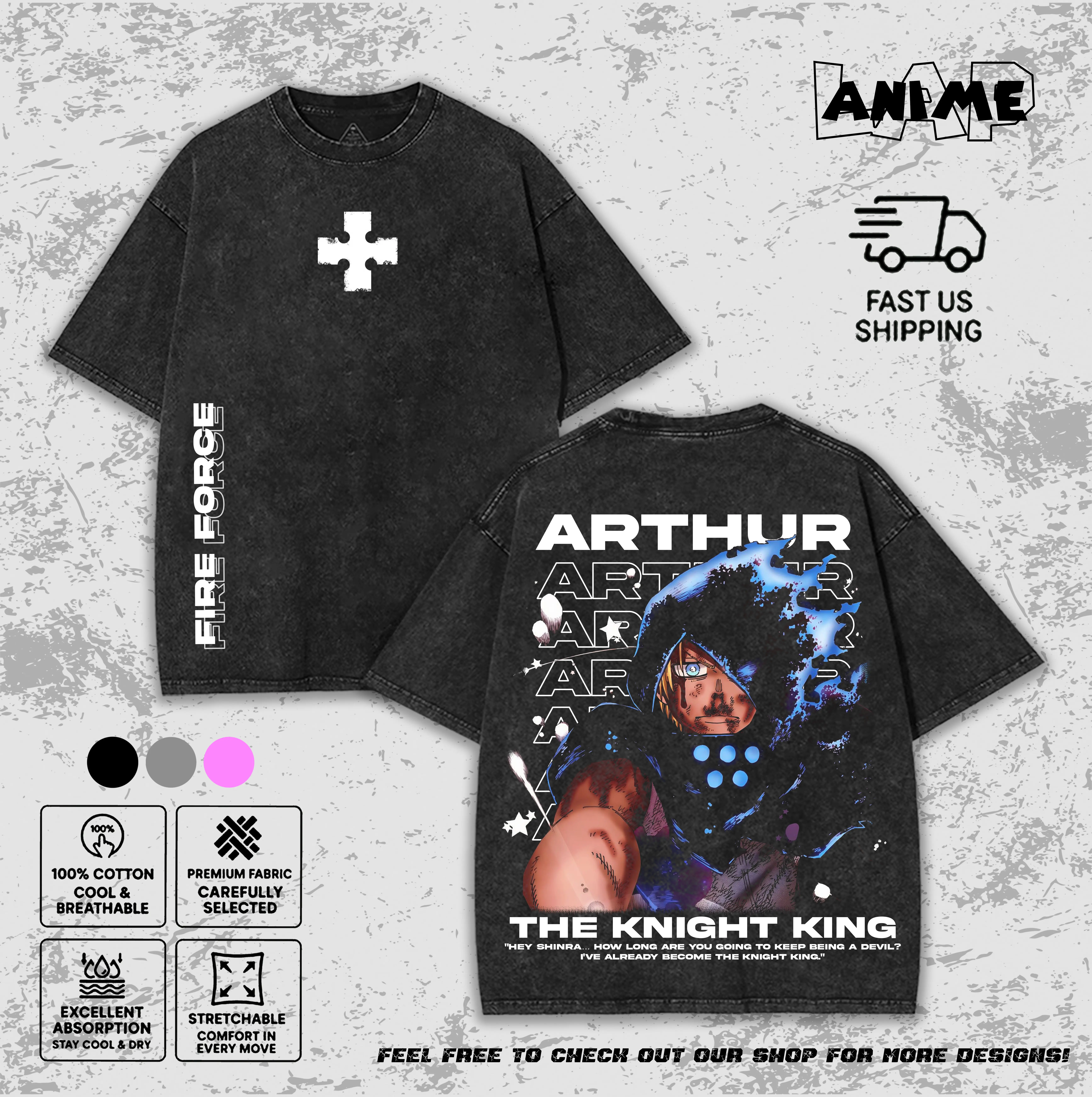 Arthur Boyle Fire Force Anime Washed T-Shirt, The Knight King Vintage Graphic Tee, Retro Acid Wash Aesthetic Shirt, Unisex Heavyweight Cotton Top, Anime Fan Gift.