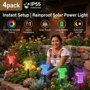 Solar Garden Lights, 5-Color, Solar Crystal Bubble Stake Lights - Red/Yellow/Blue/Green/Purple Auto-Cycling, Elegant Mushroom Top, IP55 Waterproof for Walkway, Yard, Backyard, Patio, Landscape Decor, Father's Day(4/8/12/16/18 pack)
