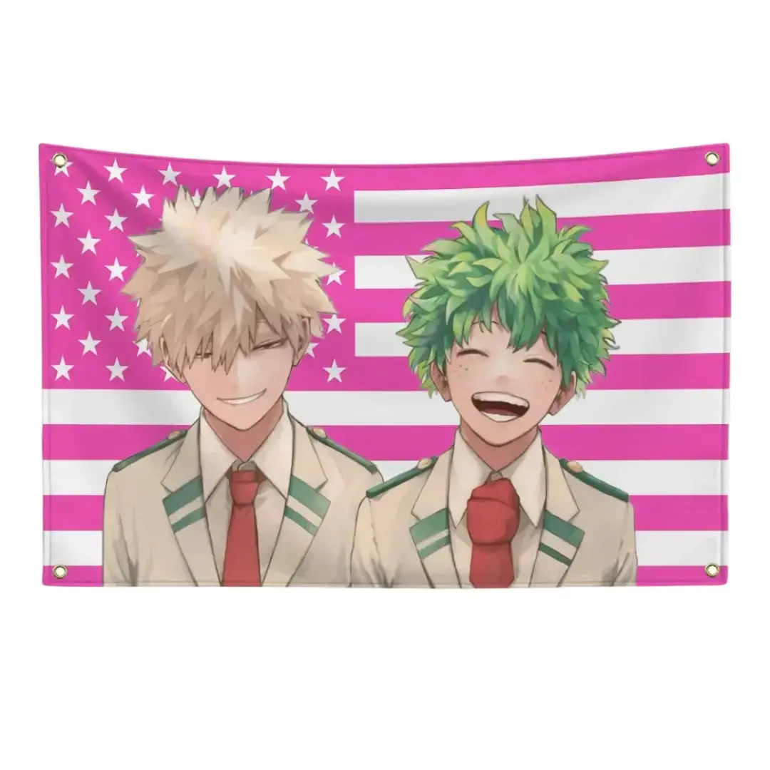 Bakugo & Midoriya My Hero Academia American Flag, Wall Banner, Anime Fan Gift, Manga Home Decor, Room Decoration, summervibes