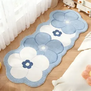 1pc Cream Style Bedroom Decoration Bedside Carpet Cute Ins Style Living Room Strip Carpet Fresh Floral Special-shaped Cloakroom Plush Rug Fluffy and Soft Home Non-slip Floor Mat in Front of The Mirror Flower Pattern Rugs
