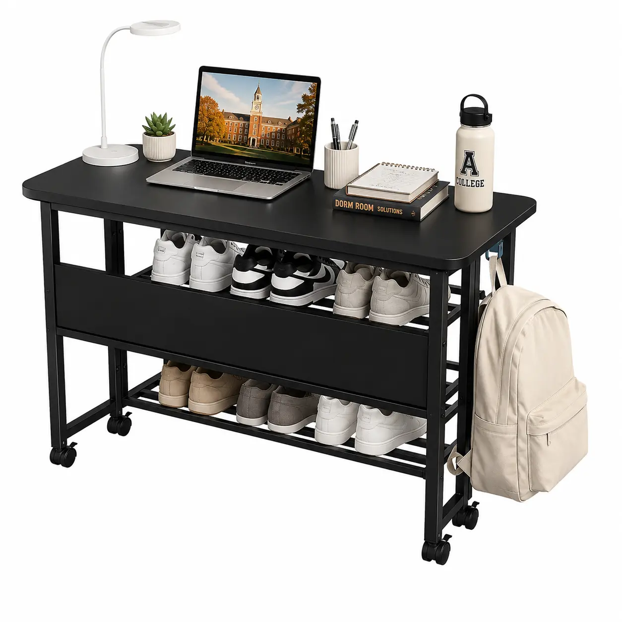 31.5" Foldable Rolling Desk with Wheels, Compact Space-Saving Computer Table, Portable Mobile Laptop Workstation for Dorm Room, Home Office & Small Spaces