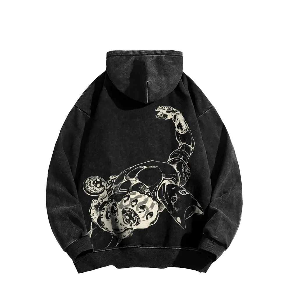 Unisex *Killer Queen* Themed American-Style Washed Cotton Long-Sleeve Hooded Sweatshirt, Vintage Hoodie