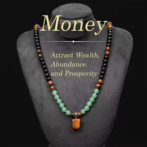 Wealth Attraction Necklace - Turquoise and Tiger's Eye Beaded String, symbolizing wealth and prosperity, made of natural jade materials