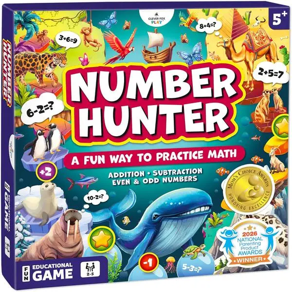 Clever Fox Number Hunter Math Board Game - Addition, Subtraction STEM Game for Kids Ages 5-7, Math Skills Builder for Kindergarten & Homeschool Play