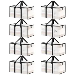 Pack Extra Large Heavy Duty Moving Bags, Clear Storage Bins with Lids, Reinforced Handles & Zippers Moving Boxes Storage Bags Totes for Clothes Packing, Dorms, College Supplies, Clear