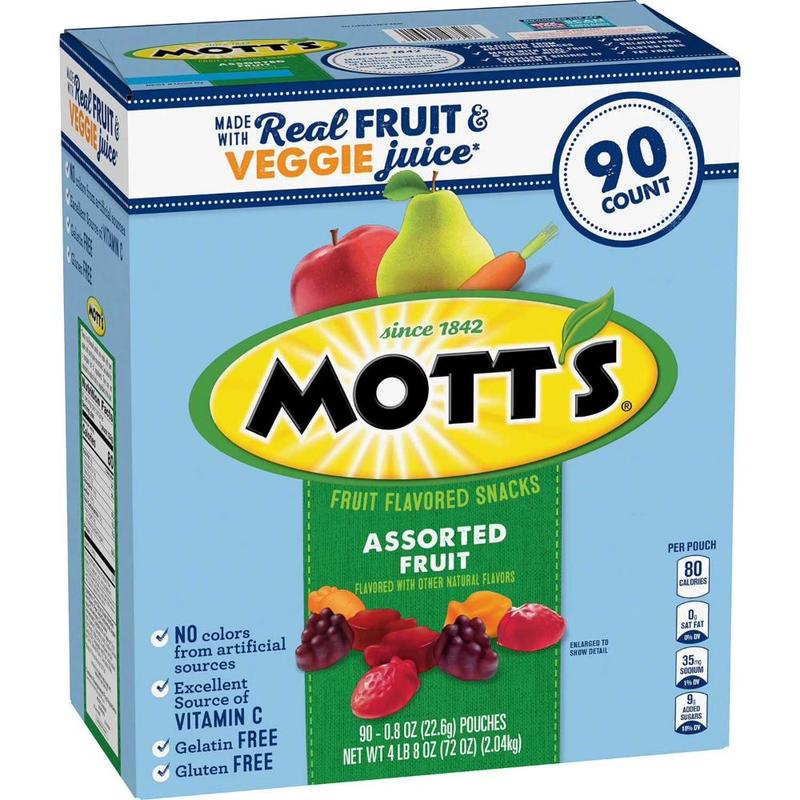 Mott’s Assorted Fruit Flavored Snacks, 90 Pack, 0.8 oz Pouches | Real Fruit Flavor, Gluten Free, Kids Lunch Snack