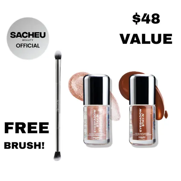 sacheu Eyeshadow Duos | FREE Dual-Ended Eyeshadow Brush Included | Complete Eye Kit | 2x Liquid Eyeshadow STAY-N Buildable, Blendable Formula