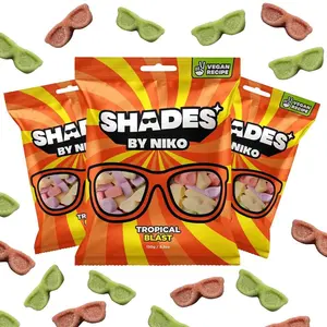 Shades by Niko Vegan Sweets Tropical Blast 150g Plant-Based Gummy Candy No Gelatin Gluten-Free Dairy-Free Natural Fruit Flavours 3 Pack