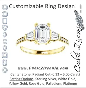 Cubic Zirconia Engagement Ring- The Hazel Rae (Customizable Radiant Cut Design with Quad Baguette Accents and Pavé Band)