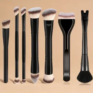 7-Piece Dual-Ended Makeup Brush Set, Contouring, Eyeshadow, Brow, U-Shaped Brushes, Full Face Makeup Tools, Plastic Material, Single Item