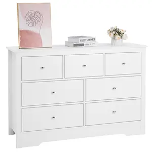 【DealsForYouDays】VEVOR 7 Drawer Dresser,  Wooden Chest of Drawers with Sliding with Anti-tip Device, Modern Minimalist Dresser Chest, Closet Storage Organizer for Living Room, Hallway, Bedroom, Entryway, Light Wood