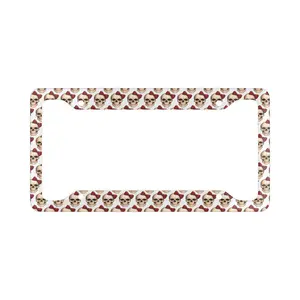 Red Leopard Bow & Skull License Plate Frame - Edgy Coquette Aesthetic Rock Car Decor