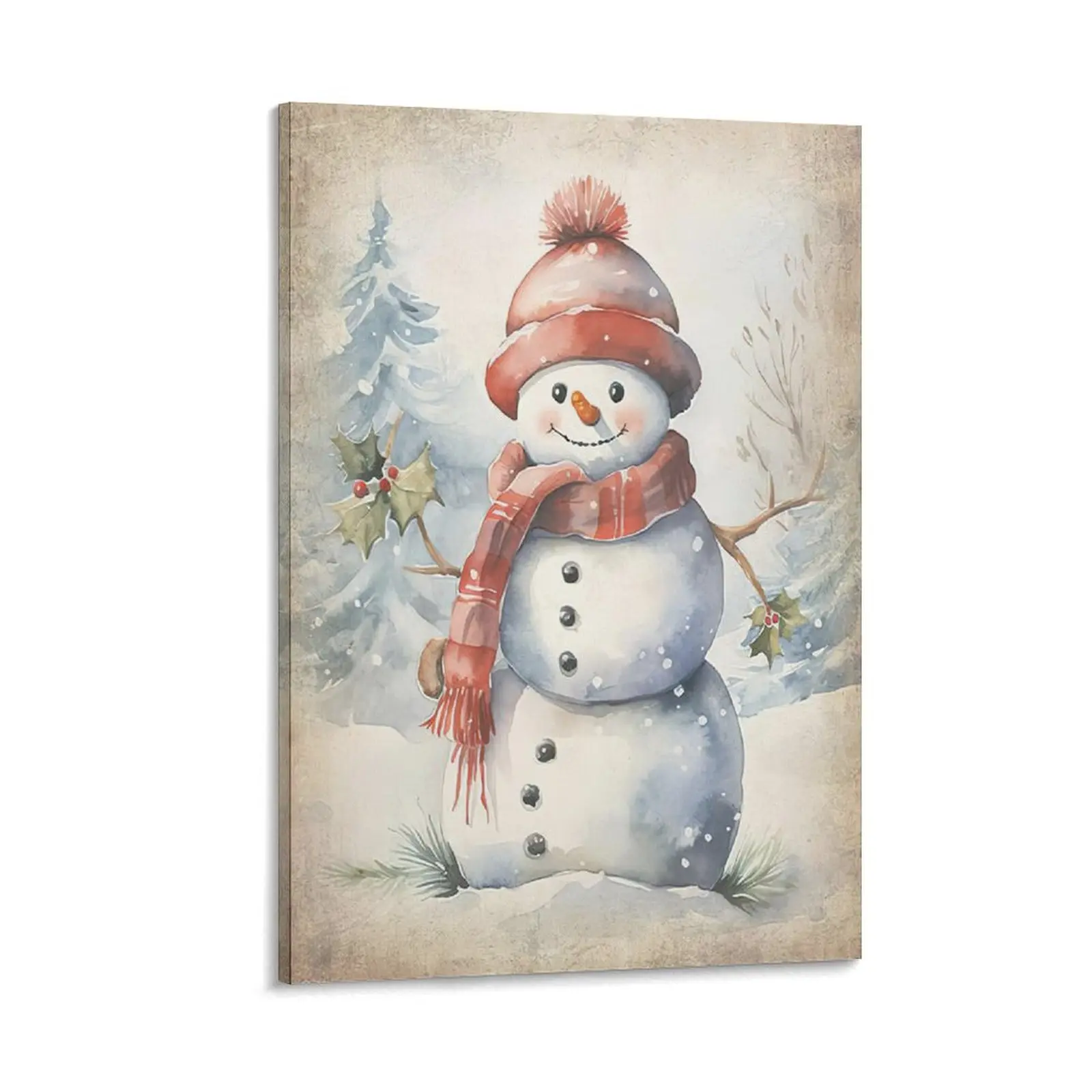Vintage Winter Christmas Wall Decor. Snowy Treesnowmanhouse Posters. Woodland Scenics. (4) Poster Canvas Wall Art For Bedroom Decor Bar Office Room Decor Gift