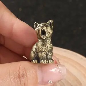 Cute Cat Brass Figurine, Solid Copper Keychain Pendant, Feng Shui Decoration, Handcrafted Ornament, Home Decor Accessory, Feng Shui Ornaments