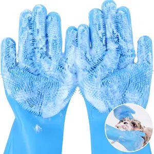 Pet Grooming Gloves, 1 Pair Heat-Resistant Silicone Gloves, Enhanced Five-Finger Design for Dog and Cat Paws Bathing and Massage, Grooming Supplies