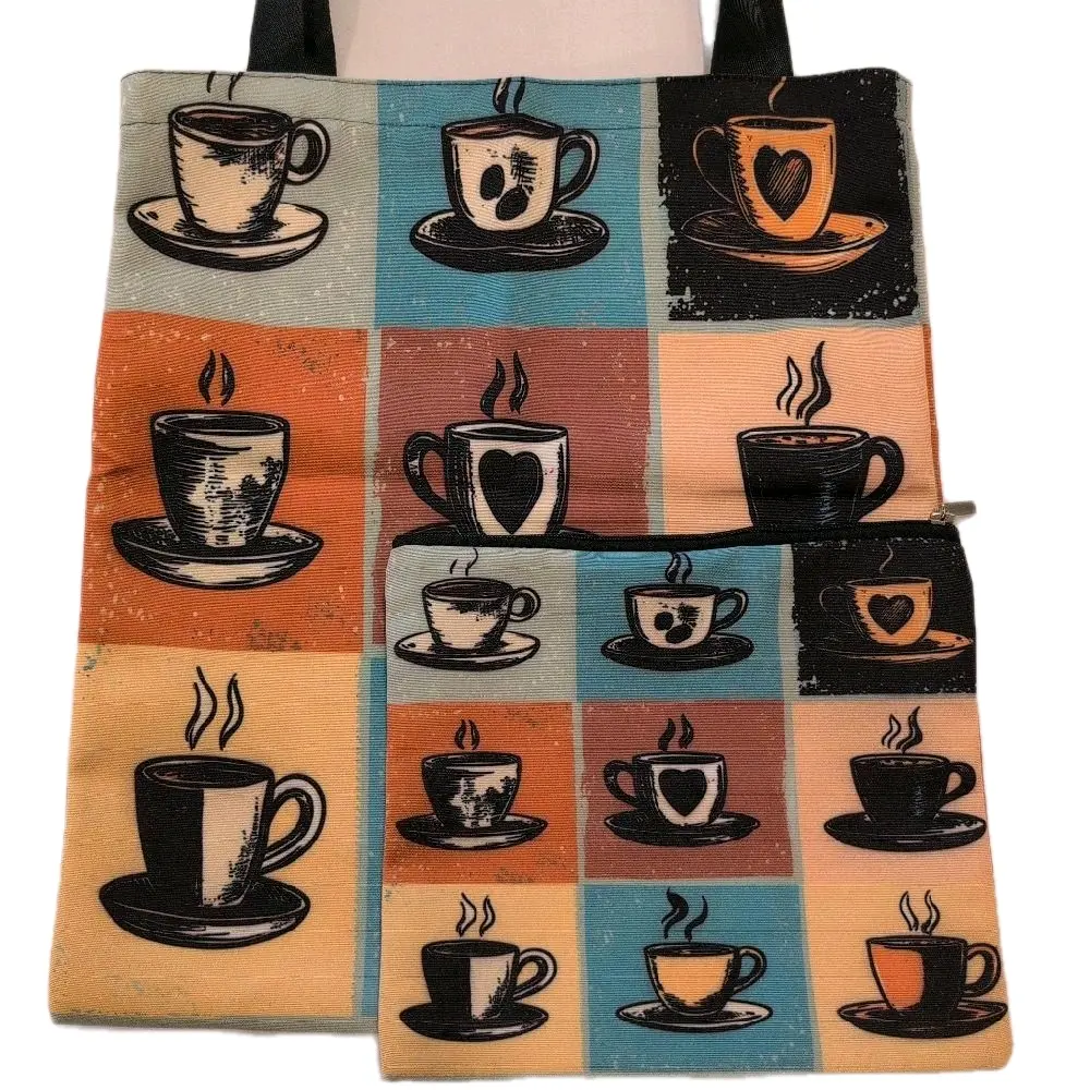Various Tote Bag Set for Shopping Books Organizing Craft Supplies Featuring Cute Animal Enchanting Fairy Cat Dragon Camera Design Great for On The Go 15x13in Poly tote with black nylon strap and zipper 9x8in zipper pouch