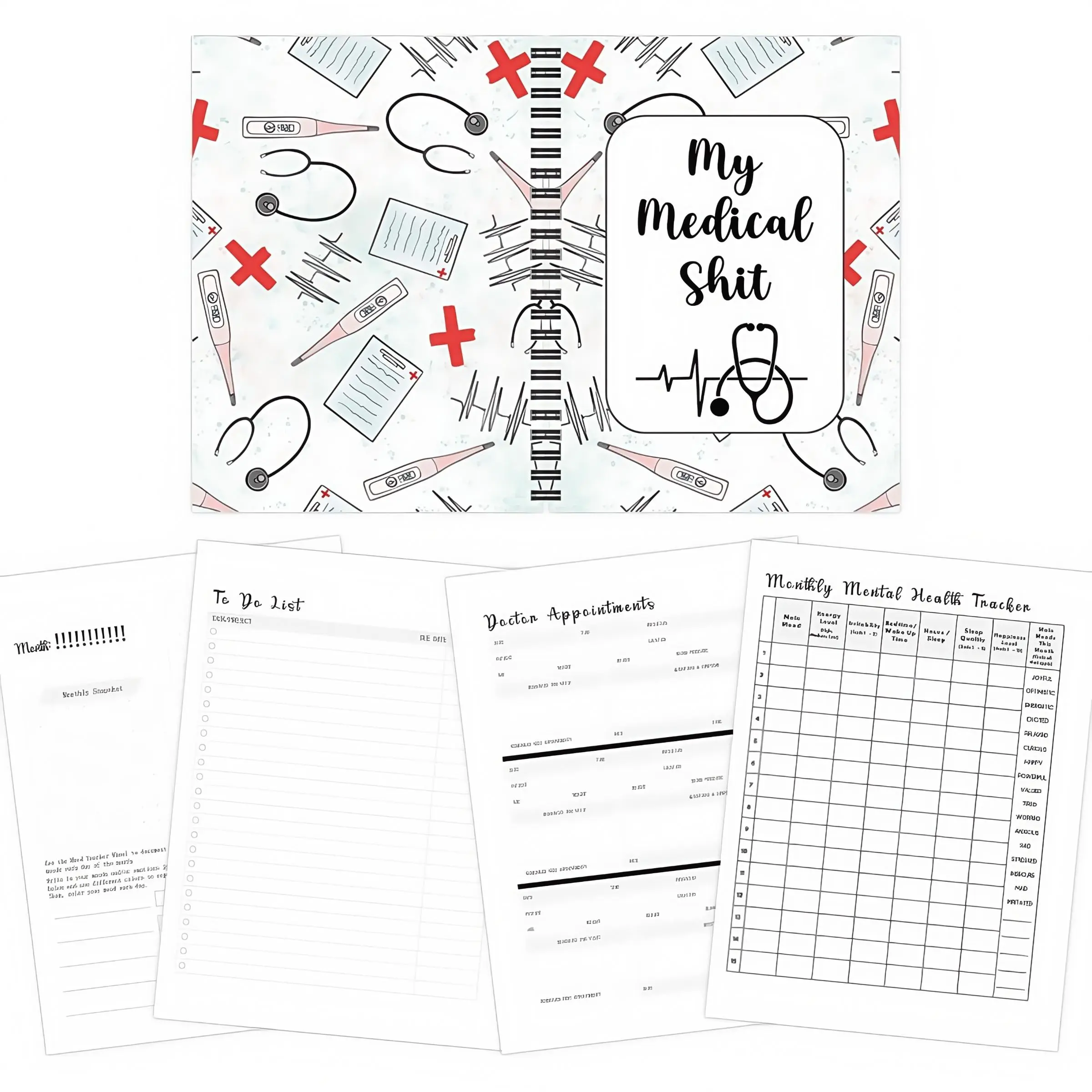 Medical Planner Set, 2 Counts/set Including 1 Count Planner Notebook & 1 Count Label, Health Planner, Health & Wellness Log, Medical Organizer