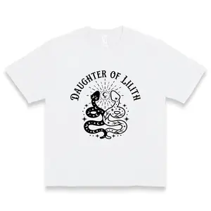 Daughter Of Lilith Twin Snakes Celestial Moon Graphic Women's Dark Gothic Mystical Casual Top For Witchy Pagan Spiritual Aesthetic Outfits