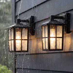 KDG Outdoor Waterproof Patio Wall Light Fixtures Set of 2, Black E26 Socket Exterior Lanterns with Tempered Glass, Modern Wall Mounted Lamp Suitable for Home, Front Door, Garage, Porch, Garden Yard Decoration