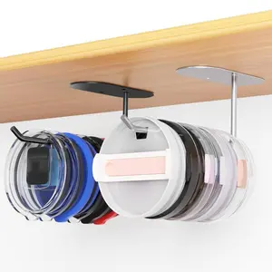 Cup Lid Storage Rack, 2-Piece Set, Space-Saving Large Capacity, Self-Adhesive or Drilling Cup Lid Holder, Kitchen Organizer Hook Rack, Wall Mount