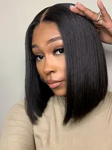Lace Front Human Hair Wig Bob Wig 13x1 Pre Plucked Pre Cut, 200% Density Straight Short Bob Wig for Women, 12-16 Inch Lace Frontal Wigs