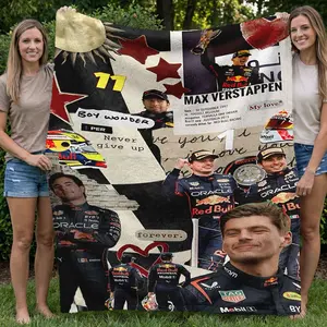 1pc Max & Checo Forever F1 Blanket, Max Verstappen F1 Champion Collage, Flannel Throw for Racing Enthusiasts, All-Season Use