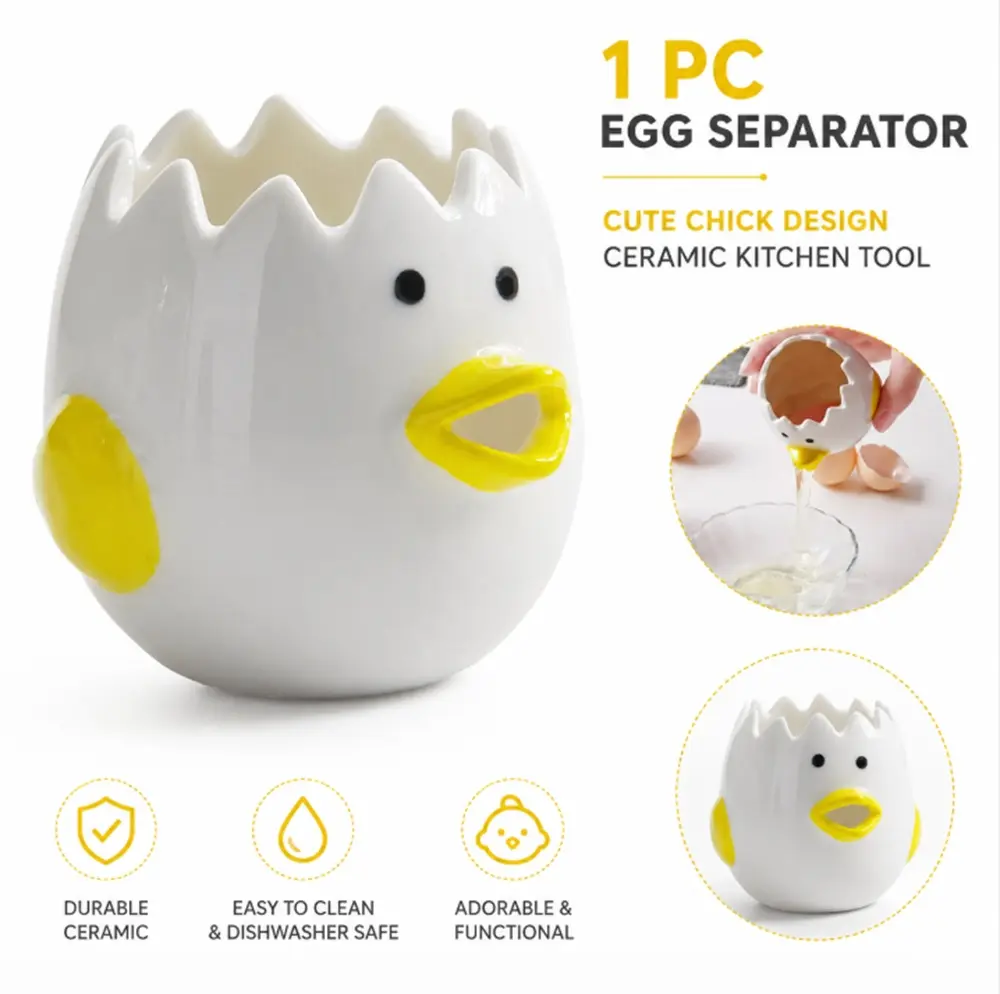 TIKA Ceramic Egg Yolk and White Separator, Cartoon Chicken Design Kitchen Tool for Easy Egg Separation