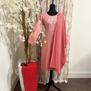 Woolen Kurtha Set in Pink - Traditional Design with Matching Cardigan