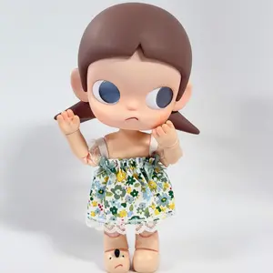 1/8 Articulated Doll Outfit — Blue Base Floral Lace Spaghetti Strap Bubble Skirt, Summer Country Style Dress-Up Mini Skirt