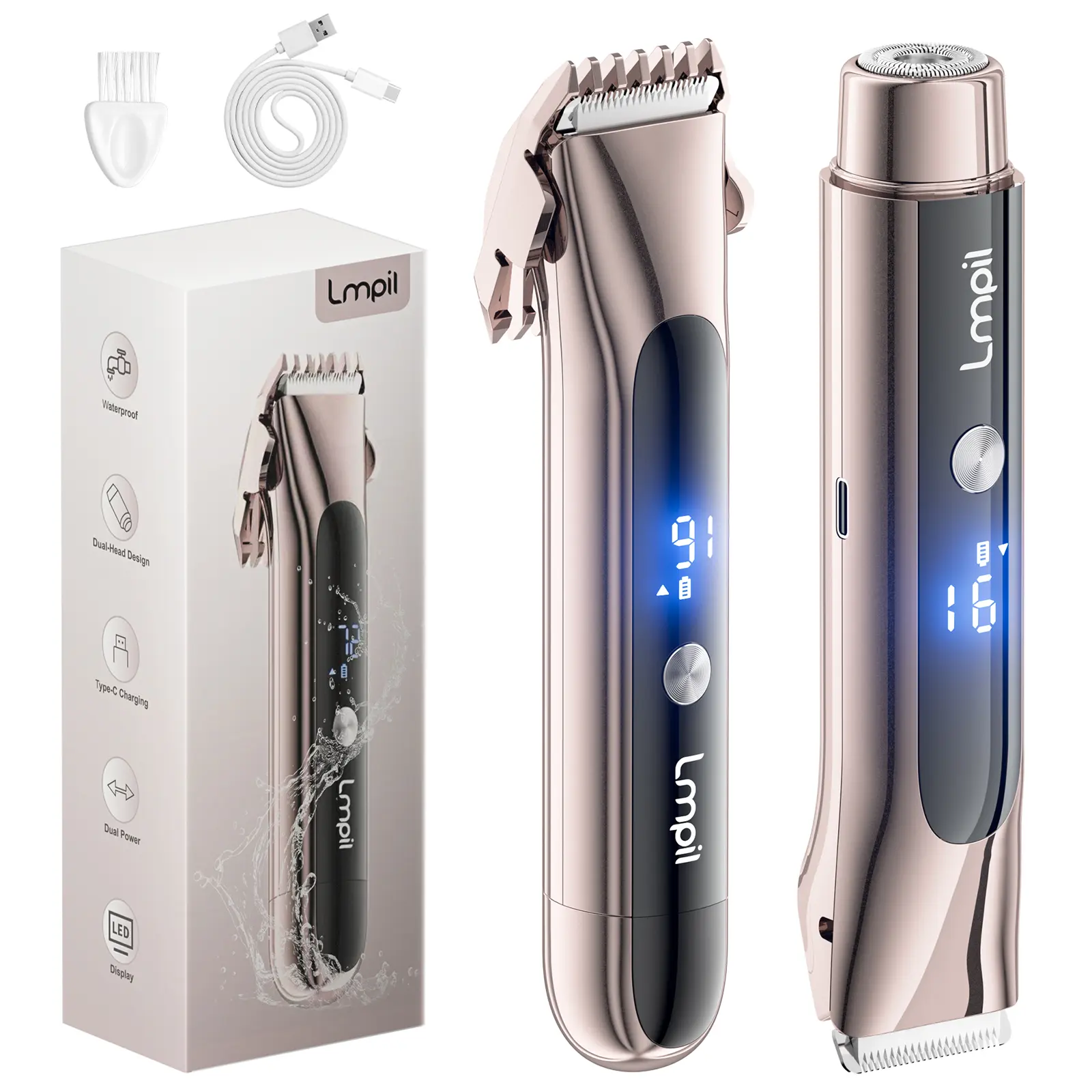 LMPIL Women’s Electric Bikini Trimmer – LED Display, IPX7 Waterproof, USB Rechargeable, Dual-Head Painless Hair Remover for Body & Face  Spring gifts