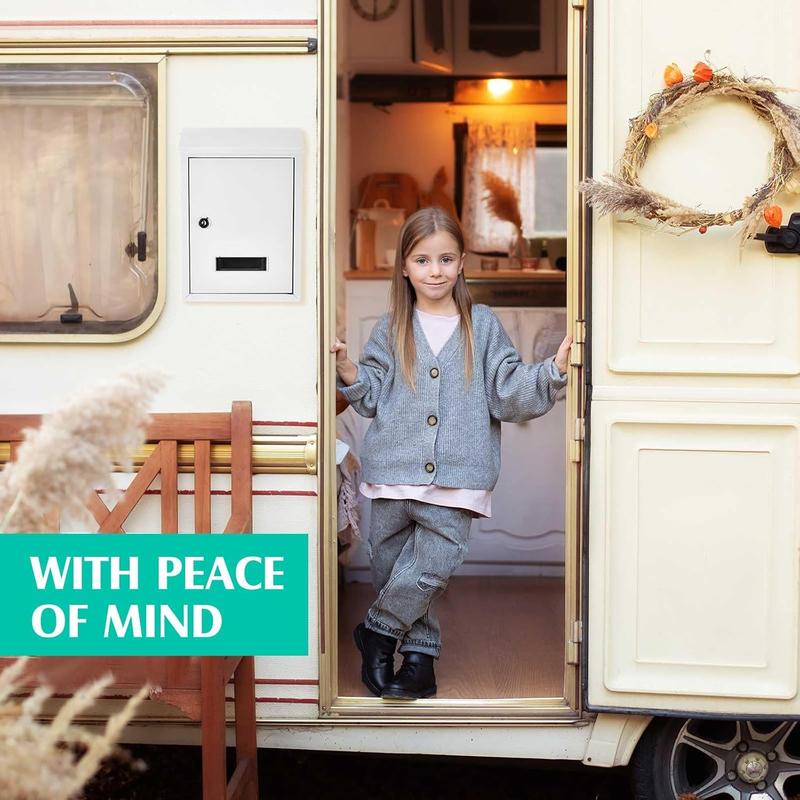 Weatherproof Mail Boxes with Key Lock,  Locking Wall Mount Metal Mailbox with Slot for Outside, Large Capacity for Mail, Packages, Donations, Voting 11.8" H x 8.3" L x 2.8" W, White