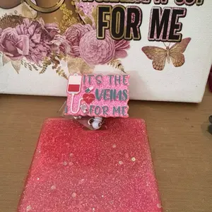 Phlebotomy Badge Set - Pink Glitter Design with "It's The Veins For Me" Text and Medical Icon