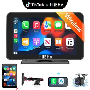 【Hieha】New Year Gift: 2026 Upgraded Wireless Carplay Stereo with Suction Mount, Rear Camera, Seamless Mirrorlink, Supports Landscape & Portrait Modes
