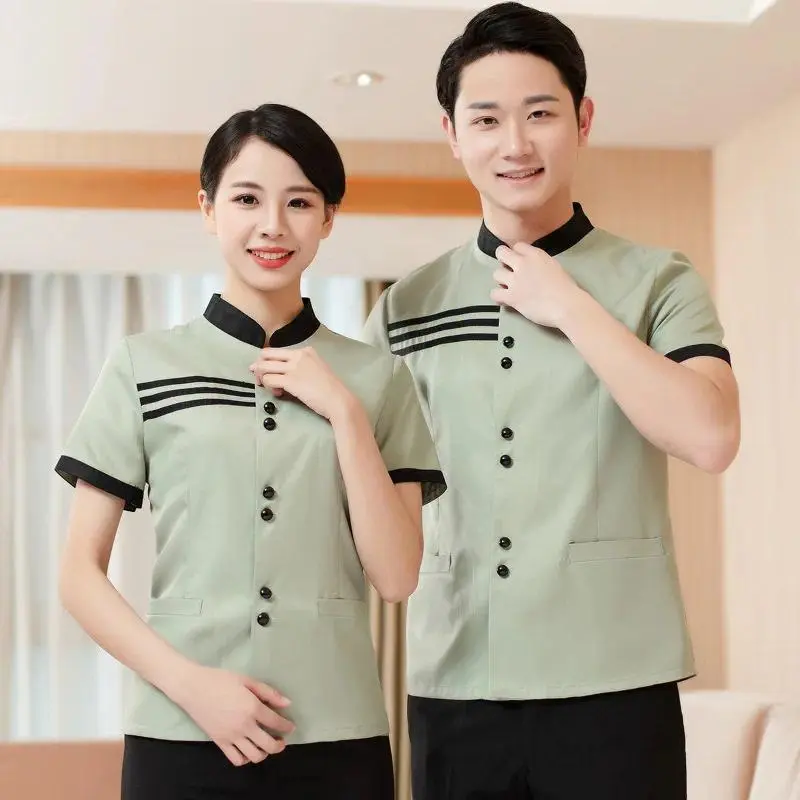 Room Cleaning Work Clothes for Women Short-sleeved Summer Hotel Summer Hotel Property Aunt Cleaner Waiter Top