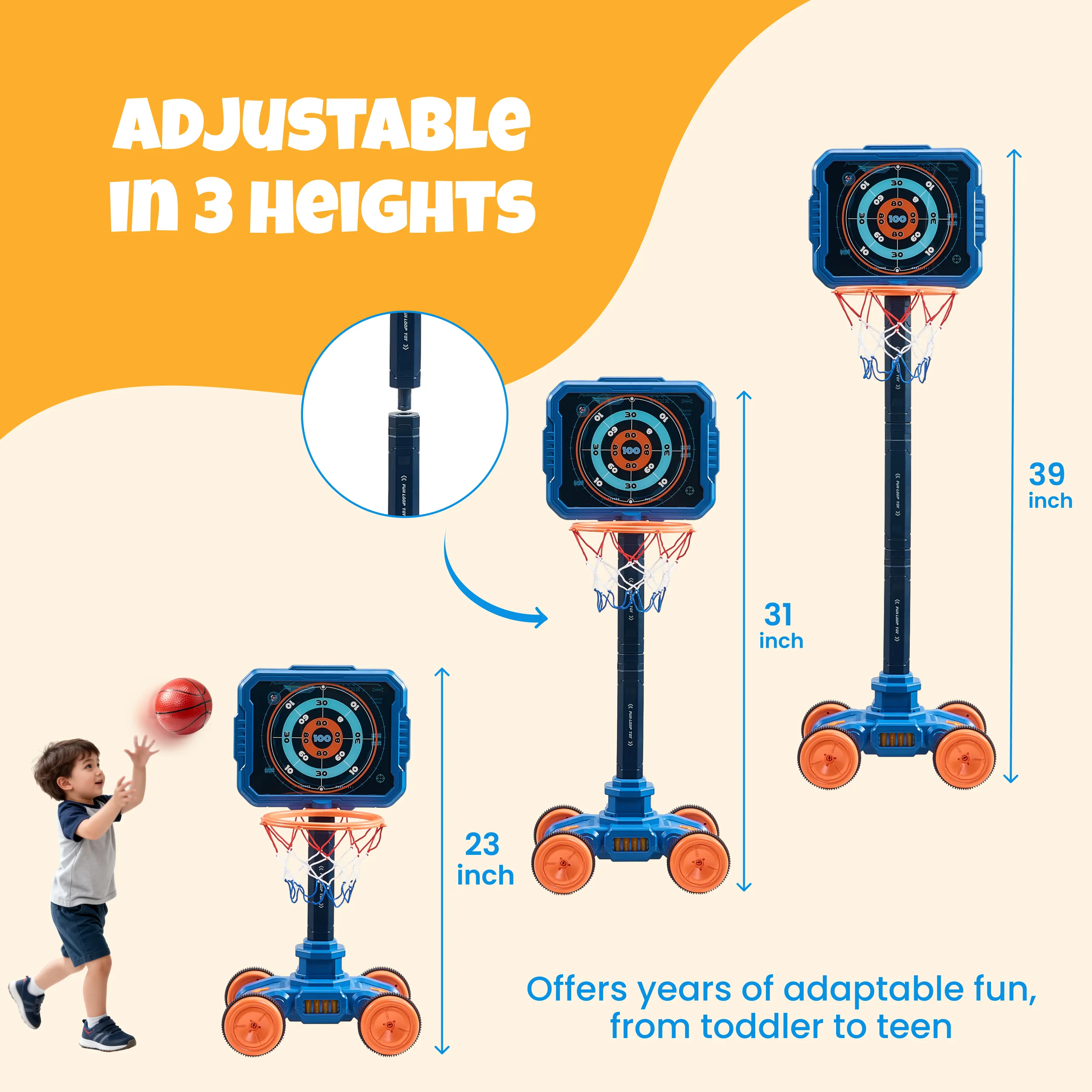 JoyCat Unisex 2-in-1 Shooting & Basketball Kids' Toy, Adjustable