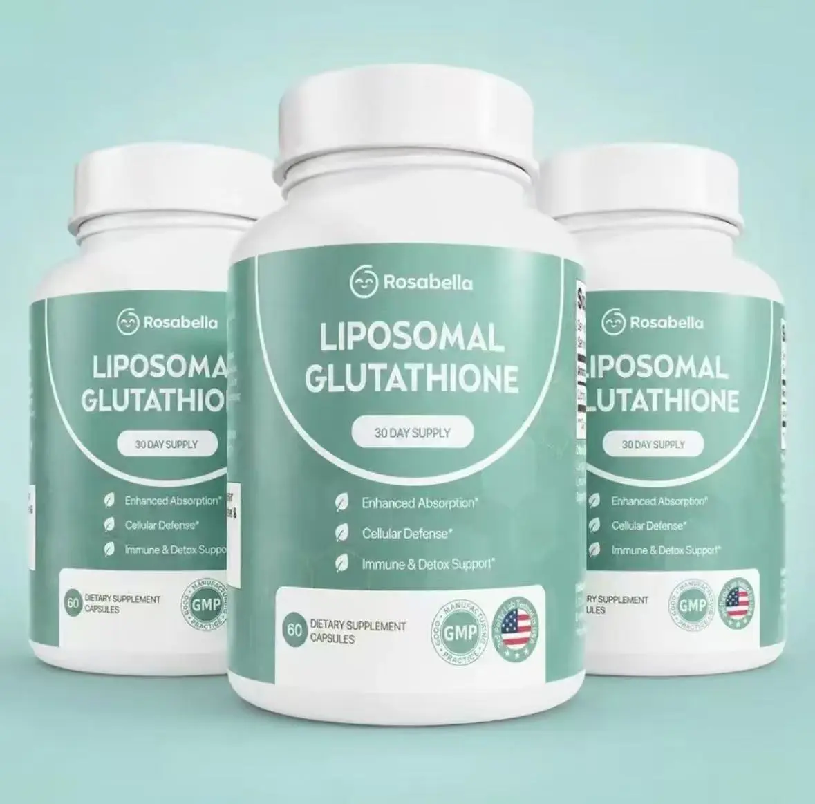 Liposomal Glutathione Capsules -Skin Glow, Immune & Detox Support (60 Count) Rosabella