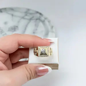 14K Gold Plated Thick Square Ring with Rhinestone (ONLY SIZE 8)