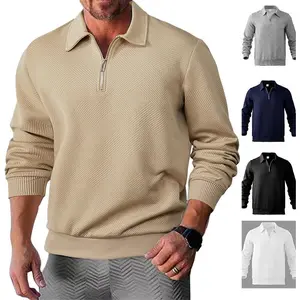 Men'S Long-Sleeved Half-Zip Lapel Sweater, Gifts For Men Beige Knitwear Sweatshirt
