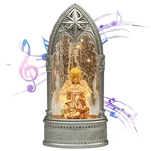 Christmas Ornaments Snow Globe Lantern Nativity Scene Time Gate Angel with Music (Silver Finish)