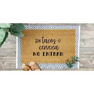 Sin Taco o cerveza No Entran Doormat - Funny Handmade Mexican Welcome Mat, 18x30 Coir Rug