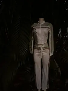 On The Move Set - Two-Piece Matching Cropped Zip-Up Jacket & High-Waisted Pants with Adjustable Lace-Up Front Flattering Color-Block Contour Design