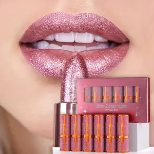 Six-piece Set Of Glittering Starlight Lipsticks, Velvety Glossy Texture, Long-lasting Makeup, Make Lips Shine, Waterproof And Stain-proof. Show Charming Lips, A Gift For Women. Valentine's Day Gift.
