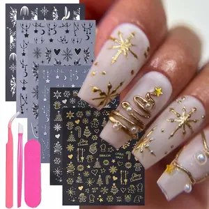 6pcs Christmas Transferable Nail Art Stickers Set, Winter Snowflake Santa Candy Cane Star Holiday Designs, DIY Self-Adhesive Manicure Decals for Women & Girls