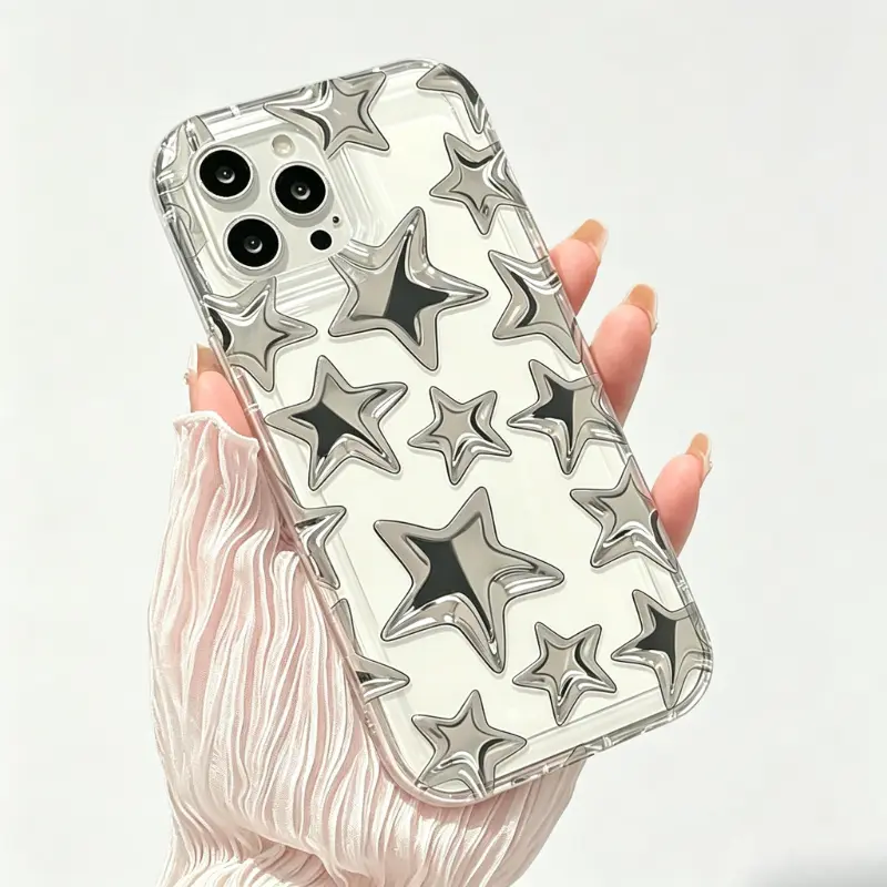 Star Pattern Phone Case, Decorative Phone Protector Cover, Phone Accessories Compatible with iPhone 17/16/15/14/13/12/11 Series (Pro, Pro Max & Standard)