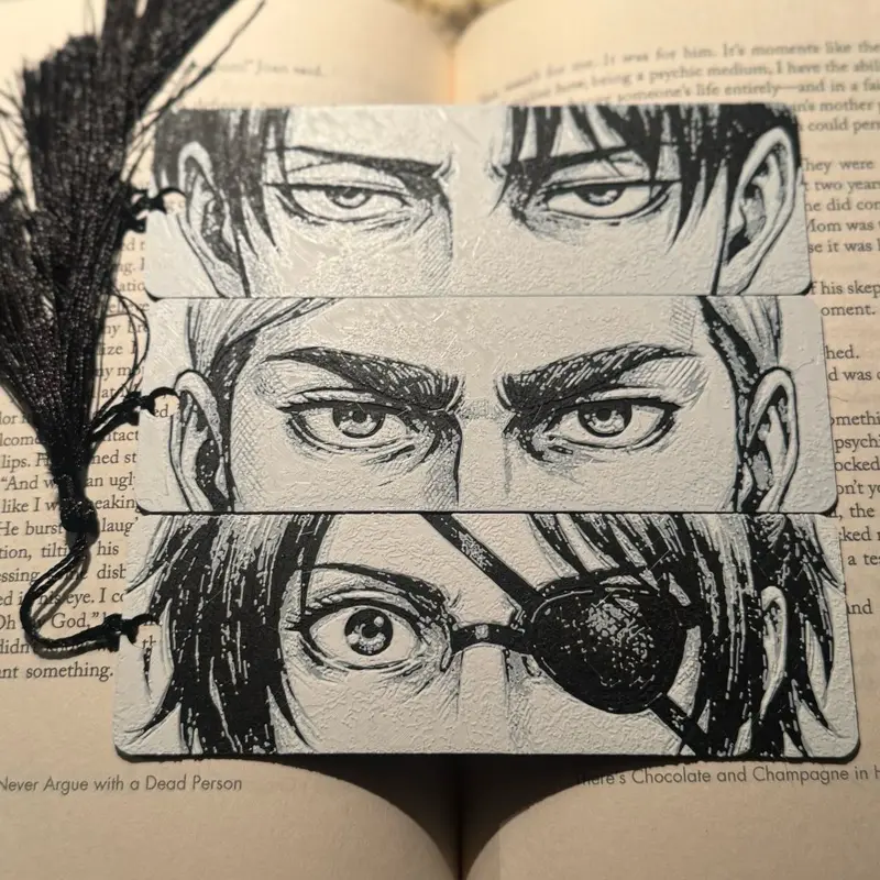 3D Printed Attack On Titan Scout Theme Bookmarks with Tassels - Character Art Page Markers - Levi, Erwin, Hange - Choose Your Design