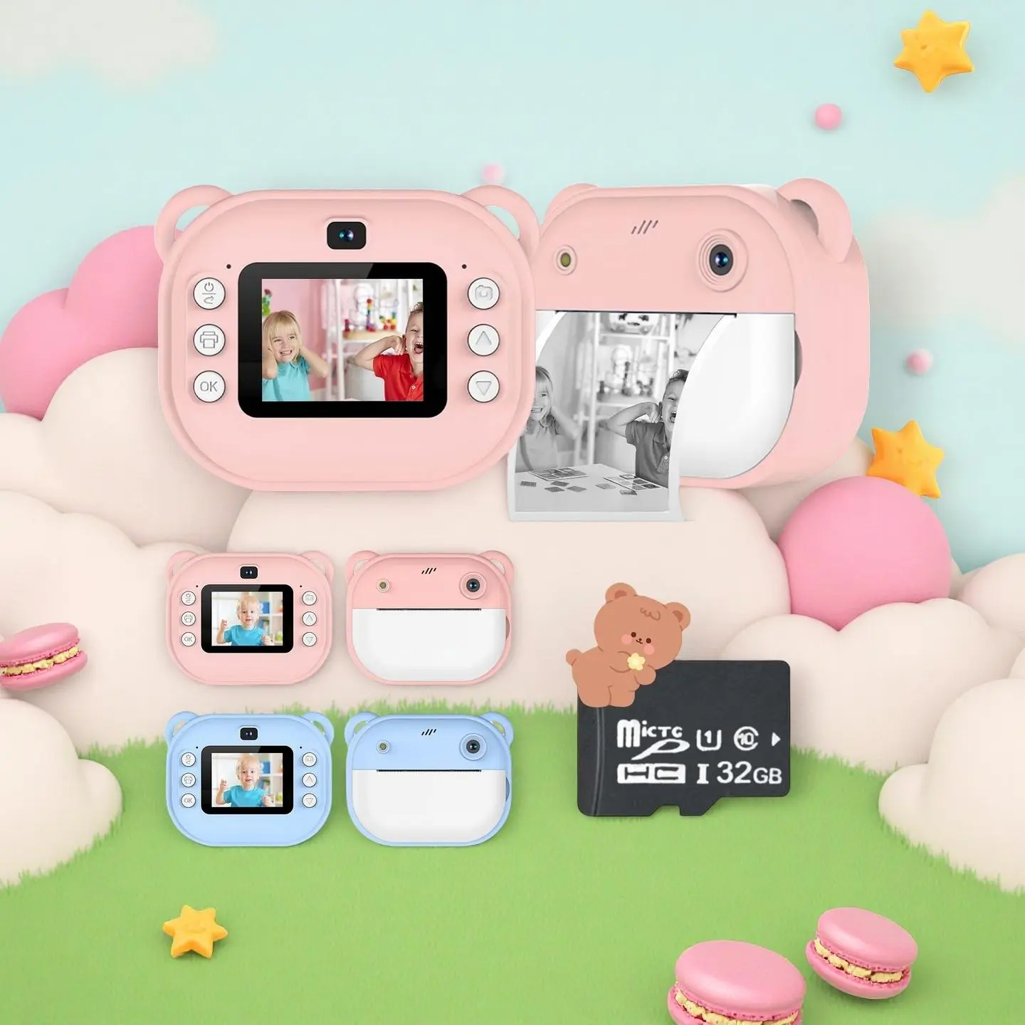 Instant Printing Camera, Portable Multifunctional Photo Printing Camera, 1080P Video Recording Camera, Suitable for Birthday and Holiday Gifts