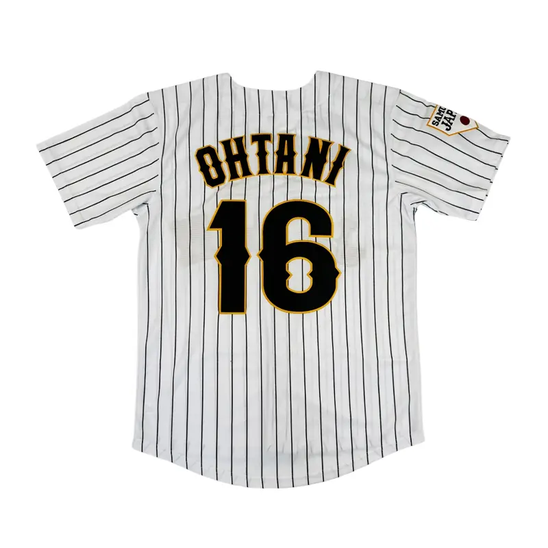 Unisex Ohtani #16 American Baseball Jersey - Striped Pure Cotton, Sweat-Absorbent, Loose Fit, Sewn Embroidery, Cold Wash, Short Sleeve Tops, American Sizes, Customizable Professional Outdoor Baseball Shirt, Accepting Customization, Striped Pattern, Drip D