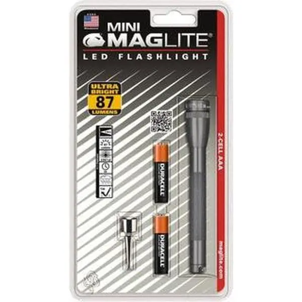 MAGLITE Clear LED Bulb, 111 Lumens, Mini Flashlight Gray Aluminum Body, 2 AAA Alkaline Batteries Included SP32096