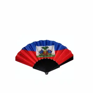 Haiti Hand Held Fan Ayiti Men Kenbe - Portable Folding Fan with Haitian Flag Design for Outdoor Use