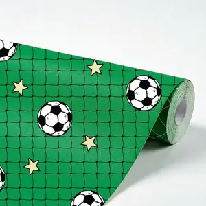 1 Roll Soccer Theme Peel and Stick Wallpaper, 44.5CM (17.5 Inch) Width Self Adhesive Removable Wall Decor, Easy to Clean DIY Cuttable Stick on Wall Furniture for Home Renovation, 2 Colors Available